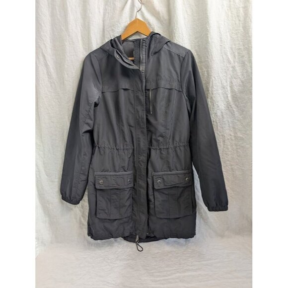 Abercrombie & Fitch gray windbreaker zip up hooded jacket women's size Medium - Picture 1 of 7